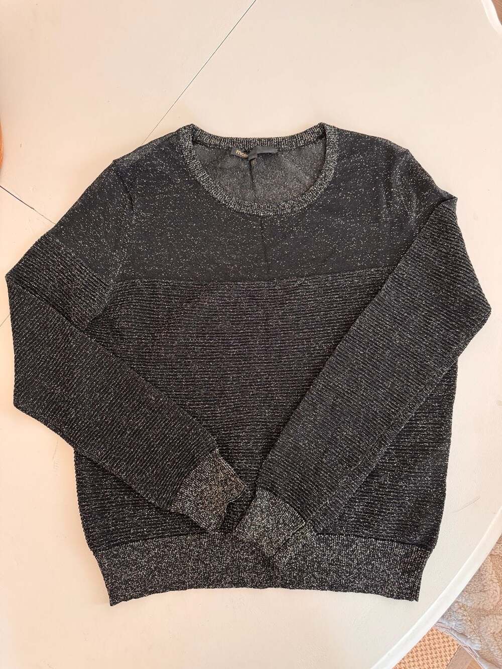 Maje Moulin Black Metallic Knit Sweater Size 1